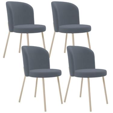 Imagem de Kit 04 Cadeiras Para Sala De Jantar Cozinha Estofada Gavi Arena L02 Suede Cinza - Lyam Decor