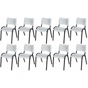 Imagem de Cadeira Iso Base Preto Escola, Escritório Branco - Kit 10 Un