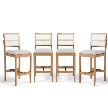 Imagem de Kit Com 4 Banquetas Milena Madeira Maciça Assento Estofado Encosto De Tela Sintética Linho Cinza 407