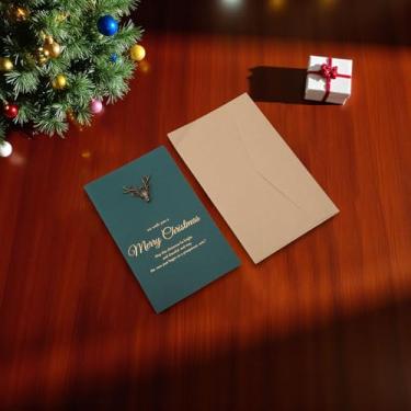 Imagem de 1 conjunto de cartão de felicitações de Natal animal de Natal com papel envelope verde enegrecido 17,3 cm x 10,4 cm
