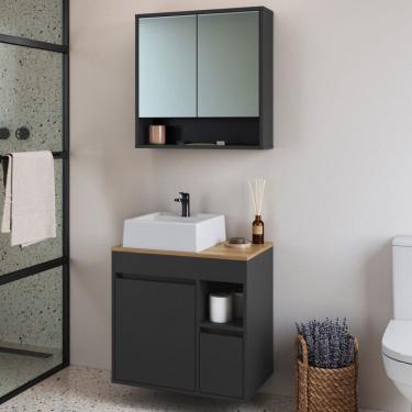 Imagem de Armário de Banheiro Bangladesh 3 Portas 1 Gaveta com Cuba e com Espelho Grafite - Art In Móveis