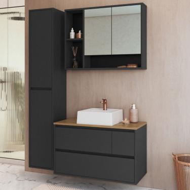 Imagem de Armário de Banheiro Belarus 6 Portas 1 Gaveta com Cuba e Espelho Grafite - Art In Móveis