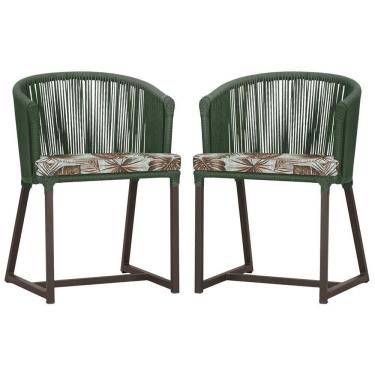 Imagem de 2 Cadeiras De Jantar Noronha Marrom Corda Náutica E6 Trama Verde