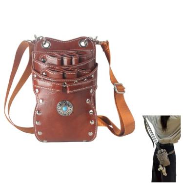 Imagem de Merleu Suporte de aljava de flecha de couro PU, 7 tubos de flecha para quadril com cinto ajustável, aljava de seta durável destacável, dois métodos de uso, suporte de seta para aljava de cintura