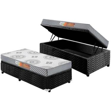 Imagem de Cama Box Baú Solteiro: Colchão Espuma Polar D28 Pérola + Base Crc Suede Black(88x188)