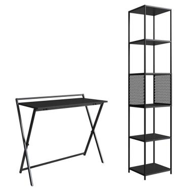 Imagem de Escrivaninha Dobravel Estante 180 Cm Industrial 22x23 Preto Grafite Pp Preto Grafite