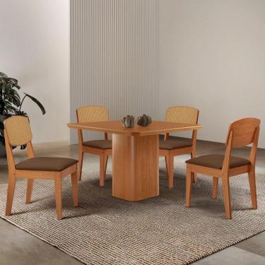 Imagem de Mesa De Jantar Eloise 90cm Tampo Mdf 4 Cadeiras Moderna Veludo Marrom/naturalle