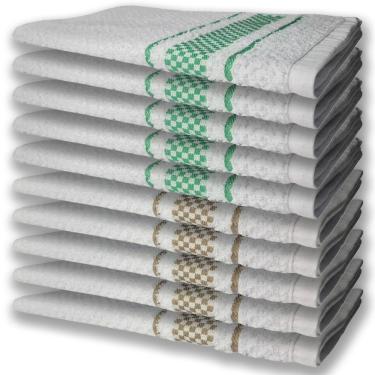 Imagem de 10 Panos De Prato Atoalhado Felpudo Premium 5 Verde 5 Marrom