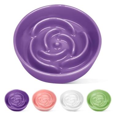 Imagem de TRUVIC Tigelas de cerâmica para cães de raça pequena, tigela de alimentação lenta para gatos de 0,6 xícara para comedores rápidos, prato de comida de cachorro de cerâmica sem queixo preto, tigela de