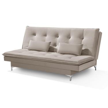 Imagem de Sofá Cama Bangkok Pés Cromados Tecido Alta Qualidade Veludo Cor bege