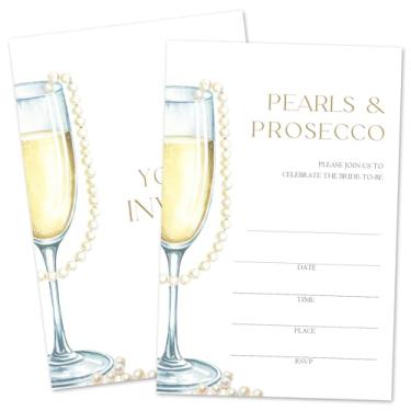 Imagem de ZARYFANCHY Convites de chá de panela de champanhe para novos casais, preencher convites de casamento em branco com envelopes, 25 pérolas e convites de chá de panela Prosecco, lembrancinha de festa de