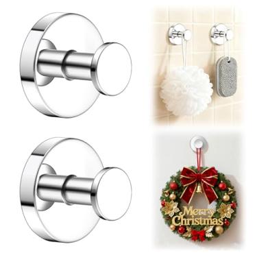 Imagem de Decerk Pacote com 2 ganchos de ventosa para chuveiro, aço inoxidável, ganchos de sucção para pendurar na parede do chuveiro, 6,8 kg, banheiro, cozinha, porta de vidro, espelho, azulejo, bucha, toalha