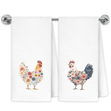 Imagem de Exqcom Toalhas de cozinha florais de frango, amantes de frango, presentes para mãe e senhora, toalhas de mão para banheiro, cozinha, animais de fazenda, galinhas, panos de prato decorativos, pano de