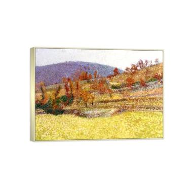 Imagem de BMZFYBS Famosa imagem de paisagem de arte de parede - impressões em tela - caminho no outono - pintura com moldura prateada para sala de estar banheiro decoração de casa 50 x 70 cm 20 x 27 pol