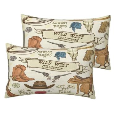 Imagem de VIREOTHIA Western Wild West Collection Capas de almofada lombar 30 x 50 conjunto de 2 capas de almofada decorativas de cowboy retangulares vintage para decoração de sofá-cama