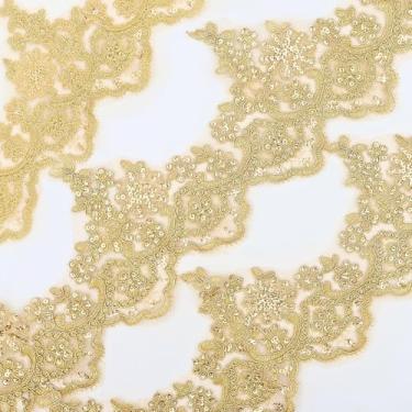 Imagem de PEARLY JUN 001-Ouro 5 jardas Veneza com acabamento em renda bordada em renda dourada bordado lantejoulas metálicas faça você mesmo para vestido Wewing decoração de bolo cortina saia vestido de noiva