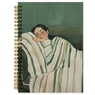 Imagem de YTRGI Caderno feminino contemporâneo deitado no sofá, decoração minimalista listrada, cadernos modernos para anotações, material de escritório feminino, caderno espiral estético 14 x 21 cm