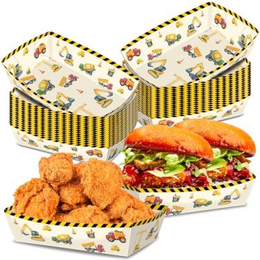 Imagem de Não é necessário dobrar, pacote com 50 bandejas de comida para festa de construção, materiais de festa de aniversário, suportes temáticos de nacho, bandeja de papelão, bandejas descartáveis para