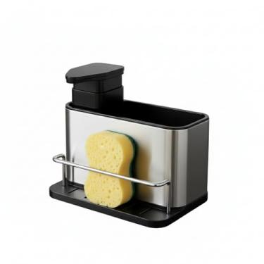 Imagem de Porta-detergente inox 3 em 1 com dispenser sabão, escorredor talheres, suporte esponja – compacto, durável, fácil limpar – organização eficiente da pia, ideal cozinha e uso doméstico prático