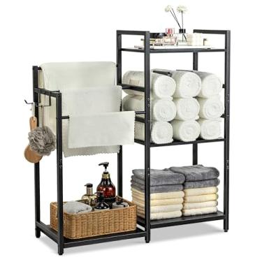 Imagem de Aquzee Toalheiro de banheiro de pé livre, suporte de secagem de toalhas de 3 camadas, organizadores de porta-toalhas, divisórias removíveis em forma de U, armazenamento de toalhas para toalhas de