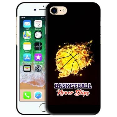 Imagem de SM CASES Capa para iPhone 7/8, SE 2020, SE 2022 - Basketball Fireball Design impresso 3D capa traseira de plástico rígido compatível com iPhone 7/8, SE 2, SE 3.