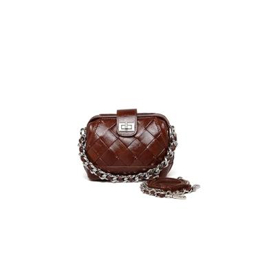 Imagem de Bolsa tiracolo feminina de couro acolchoada com alça de corrente, mini bolsa de ombro marrom escuro para mulheres, bolsa pequena estilo vintage