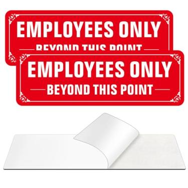 Imagem de Placa exclusiva para funcionários, (embalagem com 2) placa autoadesiva Employees Only Beyond This Point, placa adesiva de alumínio livre de ferrugem para parede e porta (23 x 7,6 cm, vermelho/branco)