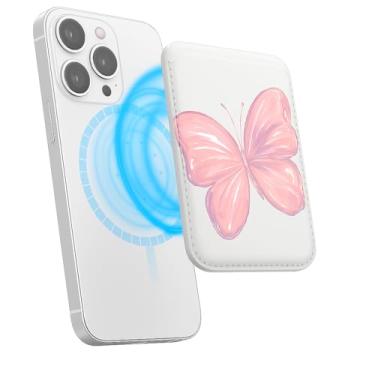 Imagem de Suporte magnético para iPhone, carteira fina de couro PU, capa para cartão, capa traseira para cartão, acessório de telefone fofo