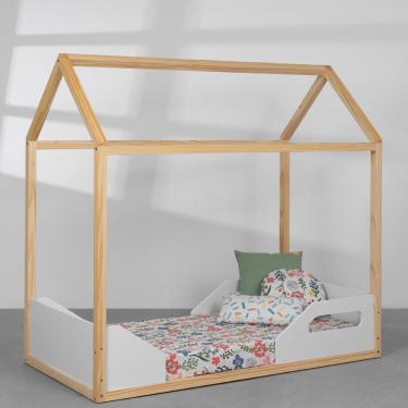 Imagem de Mini Cama Theo - Branco Fosco com Madeira Pinus