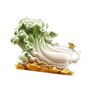 Imagem de IEUDNS Escultura de estátua de repolho em porcelana, artesanato chinês, ornamento decorativo para lareira, mesa de escritório ou estante, Largura 8 Cm