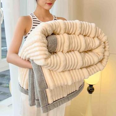 Imagem de Cobertor de lã cobertor e mantas ponderado fofo feminino masculino adulto cachecol longo duplo solteiro para sofá inverno grosso e quente macio e confortável outono lavável na máquina (branco, 150 x