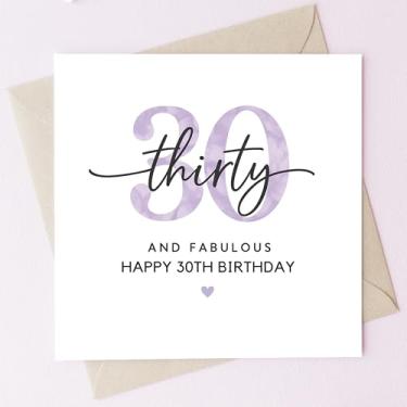 Imagem de TEEMI - Cartões de aniversário 30º 40º 50º 60º - E cartão de aniversário fabuloso marco para mulheres com envelope, cartolina premium 300 g/m², design roxo em aquarela em branco para mãe, irmã, amiga