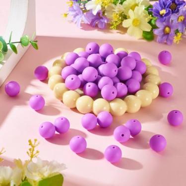 Imagem de 50 contas focais de silicone para caneta, pulseira, cordão de 15 mm, contas redondas de silicone, contas espaçadoras soltas de borracha para chaveiro, colar, joias, artesanato, artesanato