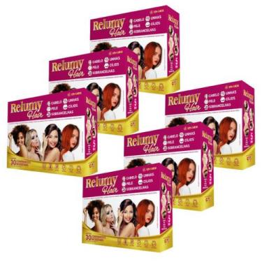 Imagem de Kit c/6 Relumy Hair Suplemento Cabelo Unha Pele 30 CPR 1 Ao Dia - IDN 