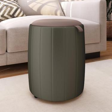 Imagem de Puff Redondo Luxo para Quarto ou Sala – Banqueta Estilo Penteadeira Decorativa(Verde Musgo)