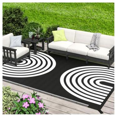 Imagem de SPXMQSS Tapete externo para pátios, tapetes de jardim de plástico reversíveis antiderrapantes, tapetes de área de pátio de fácil limpeza para acampamento, deck, praia - preto 182 x 274 cm