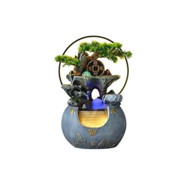 Imagem de Instalação fácil Fonte de água mesa com cascata e fonte, peça decorativa para decoração home office(Gray)
