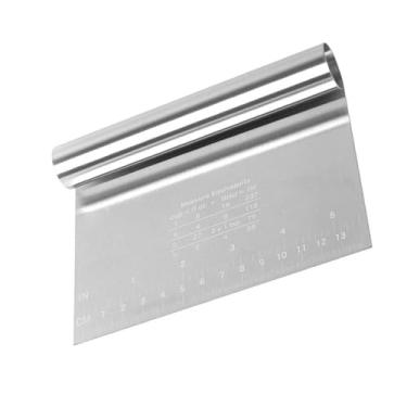 Imagem de TopHomer Cortador de massa prateada de aço inoxidável com separador de escala de medição para separador de pão de pizza e bolo