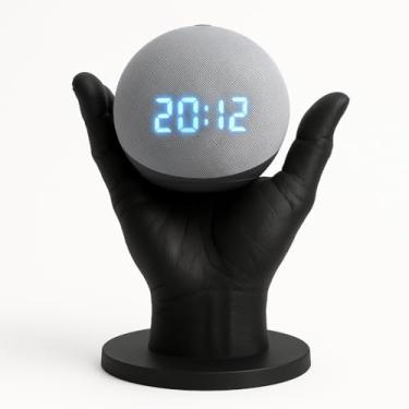 Imagem de Suporte Mão 3D para Echo Dot 4 e 5 com Relógio, Base Decorativa Alexa, Preto ou Branco, Suporte de Mesa, Organizador Echodot (Preto)