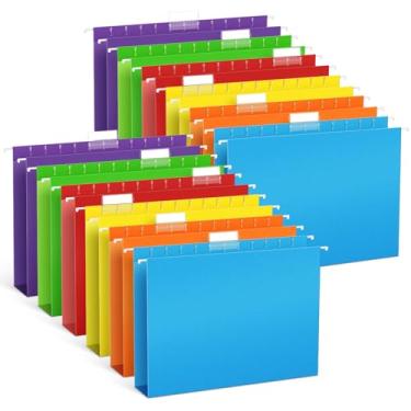 Imagem de V-Opitos Pacote com 12 pastas de arquivo suspensas de expansão de 2,5 cm, pastas suspensas tamanho carta com aba ajustável de corte 1/5, pastas de arquivos suspensas com capacidade extra, sala de aula