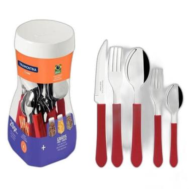 Imagem de Faqueiro Inox 20 Peças Leme Vermelho - Tramontina, Vermelho, 20 peças