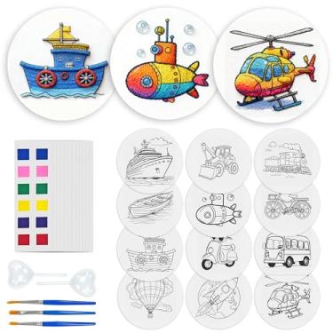 Imagem de Reofrey 24 kits de pintura mágica inchada – kit de pintura de textura de espuma 3D com 12 padrões com 3 canetas de pintura, 2 conta-gotas, 12 cartões de tinta acrílica, esponja de lona mágica para