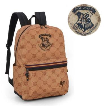Imagem de Mochila Escolar Bolso Frontal Reforçada Marrom Harry Potter - Luxcel
