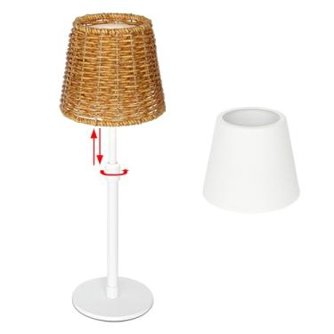 Imagem de Luminária de mesa Mr.White, impermeável, recarregável, sem fio, com poste telescópico e persiana de vime, luz de mesa operada por bateria de 5200 mAh com controle de toque, para pátio, restaurante