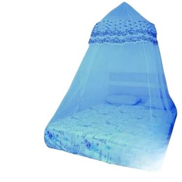 Imagem de Mosquiteiro de Teto Casal com Babados Bordados, Mosquiteiro para Cama Box Queen, Proteção Contra Mosquitos e Insetos(Azul)