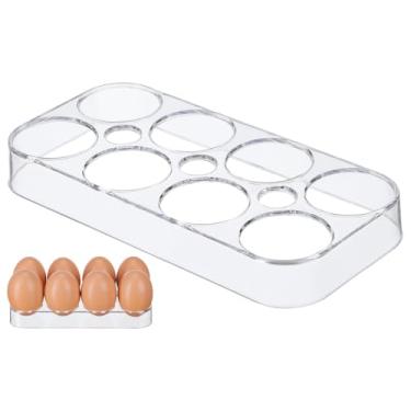 Imagem de SAFIGLE Bandeja para ovos de geladeira, recipiente compacto de 8 grades com tampa transparente, suporte compacto para organização de geladeira