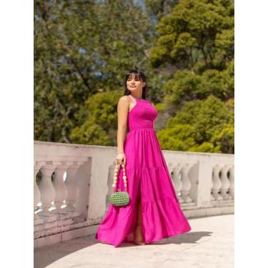 Imagem de Vestido longo frente unica , xadrez - LALOKA, Pink, M