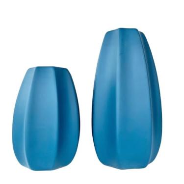 Imagem de Conjunto vaso azul decorativo luxo de cerâmica trabalhado