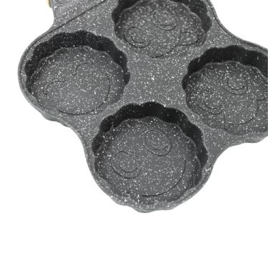 Imagem de Frigideira Antiaderente 4 Divisórias para Ovos, Hambúrguer e Panqueca, Alumínio Fundido com Revestimento em Pedra Maifanshi, Preta, 18,5x18,5cm, Cabo Plástico Resistente