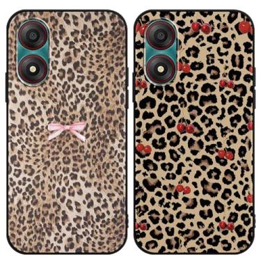 Imagem de Zrutru Pacote com 2 capas de telefone estéticas com estampa de leopardo de guepardo para Zte Blade A34 16,8 cm, capas fofas com estampa de laço kawaii rosa cereja para meninas e mulheres, capa